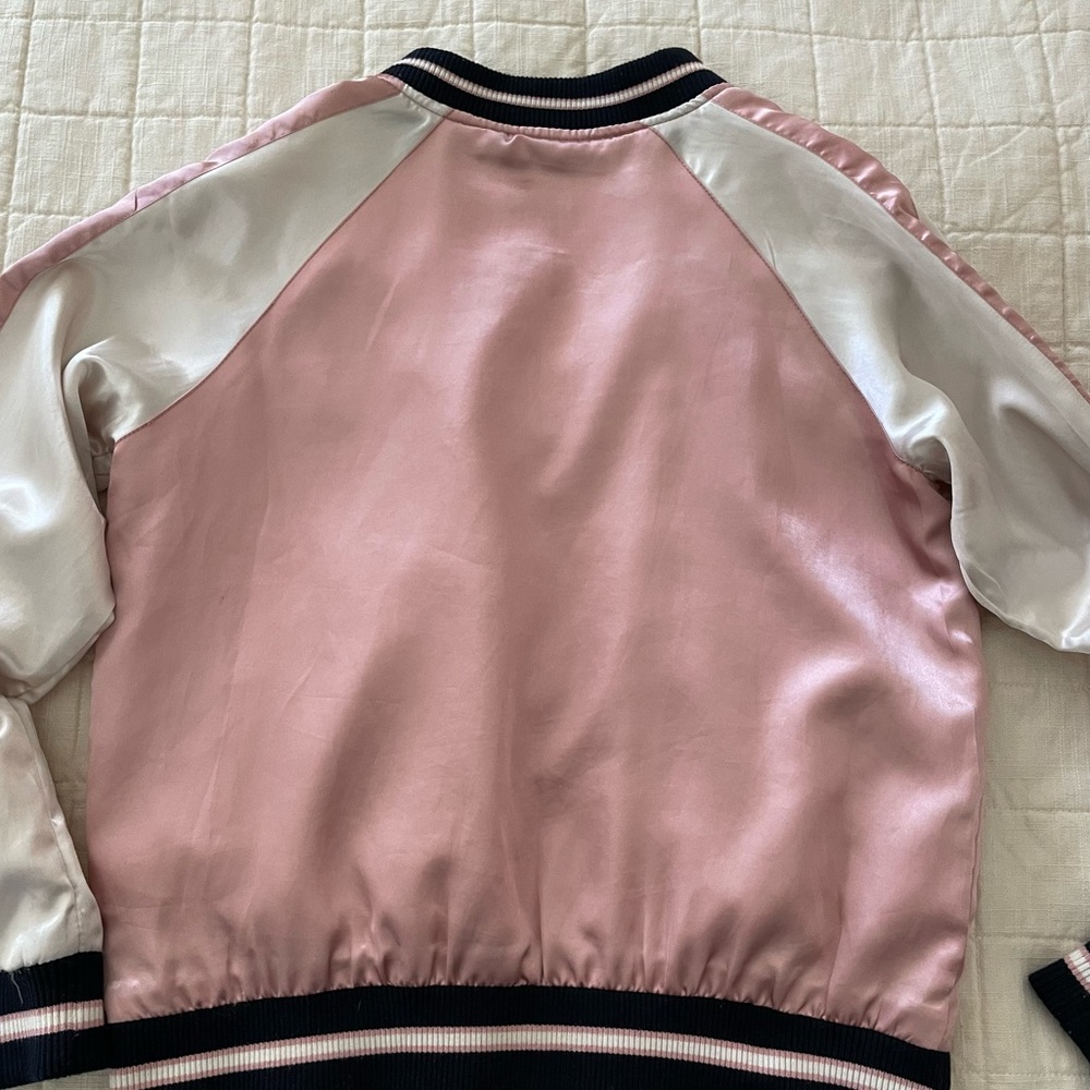 Pink/White Ladies Satin Bomber Jacket